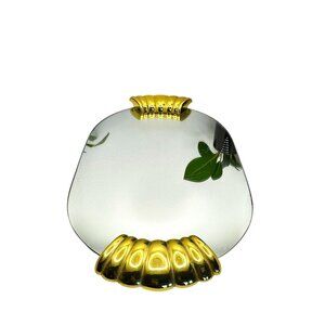 Vintage Oval Vanity Mirror With Gold-Tone Scalloped Accent Handles